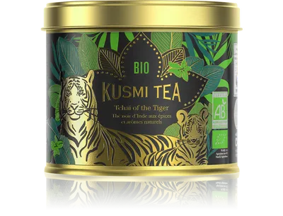 Boîte Kusmi Tea Bio Tchaï of the Tiger + Thé noir bio à la bergamote et au citron aromatisé à la fleur d'oranger