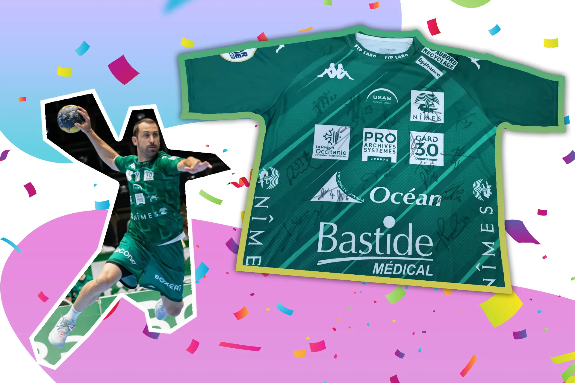 **Le maillot du club de handball de l'USAM** signé par les joueurs de l'équipe dont le célèbre **Michaël Guigou !**
